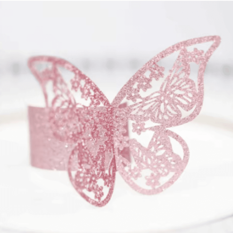 Rosa Glitter Sommerfugl Serviettring