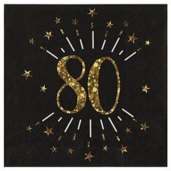 Hovedbilde Servietter 80 år Svart og gull, lunsj