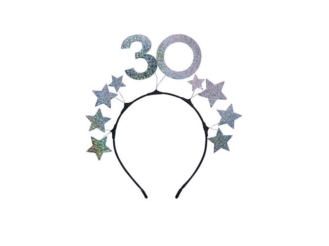 Hovedbilde Hårbøyle «30» med stjerner, sølv