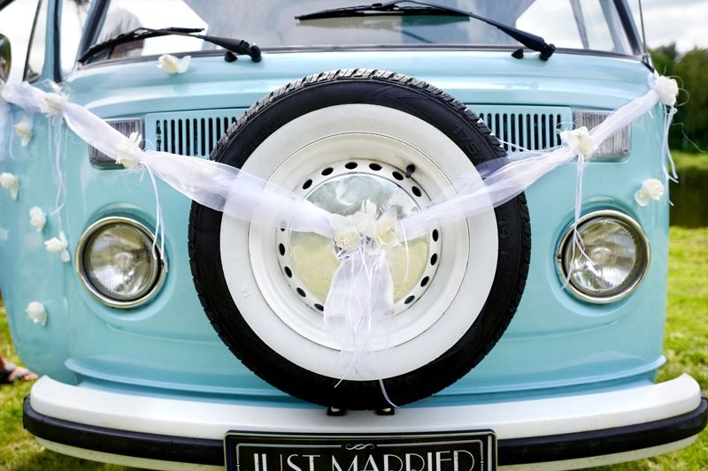 Bilpynt Organza Bildekorasjon med Sateng Blomster 2 stk