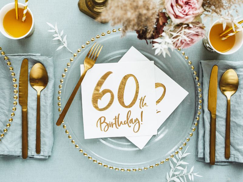 Servietter Lunsj - 60-årsdag, hvit og gull
