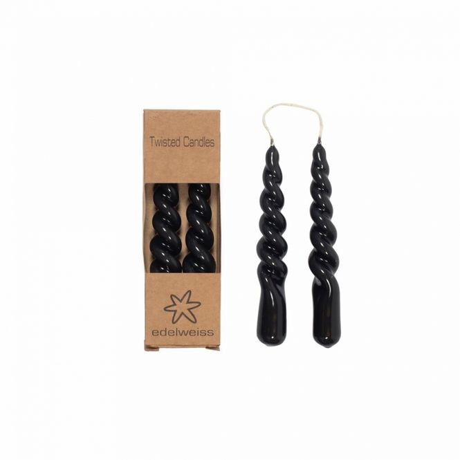 Hovedbilde Kronelys Twisted blank svart 2 stk 14 cm (kort)
