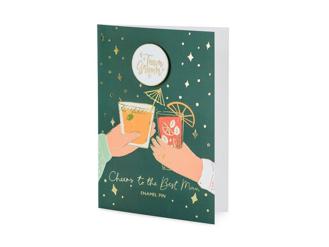 Hovedbilde Kort med emaljepin Groom Team 10,5 x 15 cm