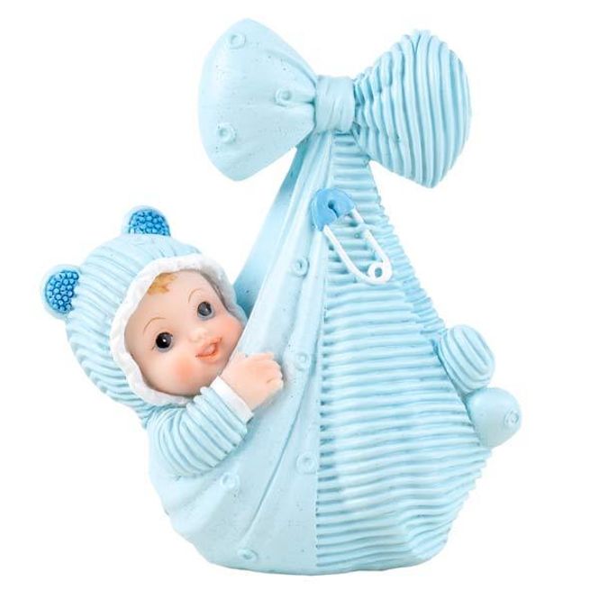 Hovedbilde Bordpynt - Baby i teppe, Blå